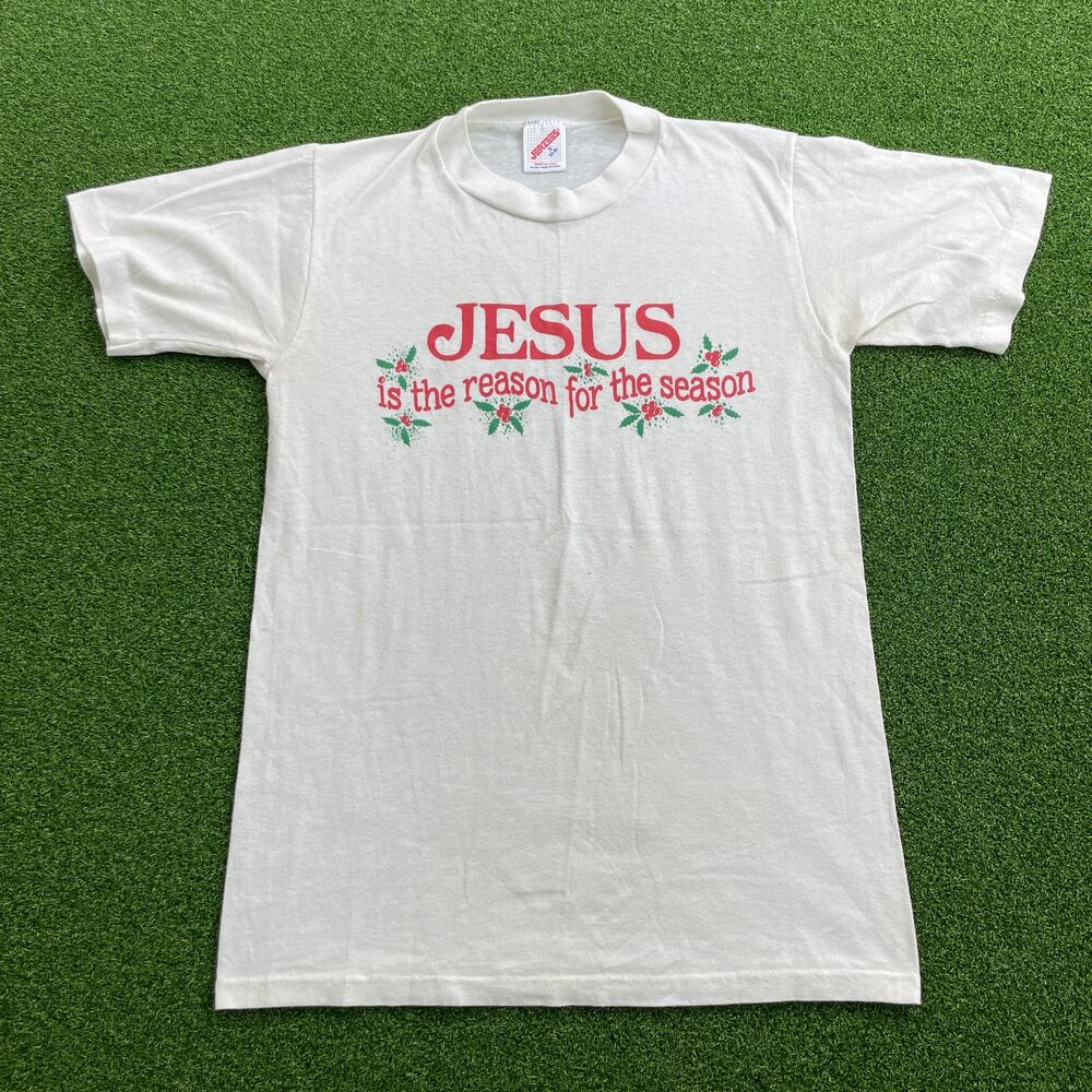 Vintage Jerzees White JESUS is the Reason for the Season Christian T-Shirt Sz S